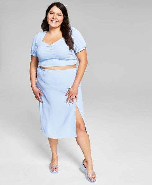 Now This Trendy Plus Size Side Slit Midi Skirt